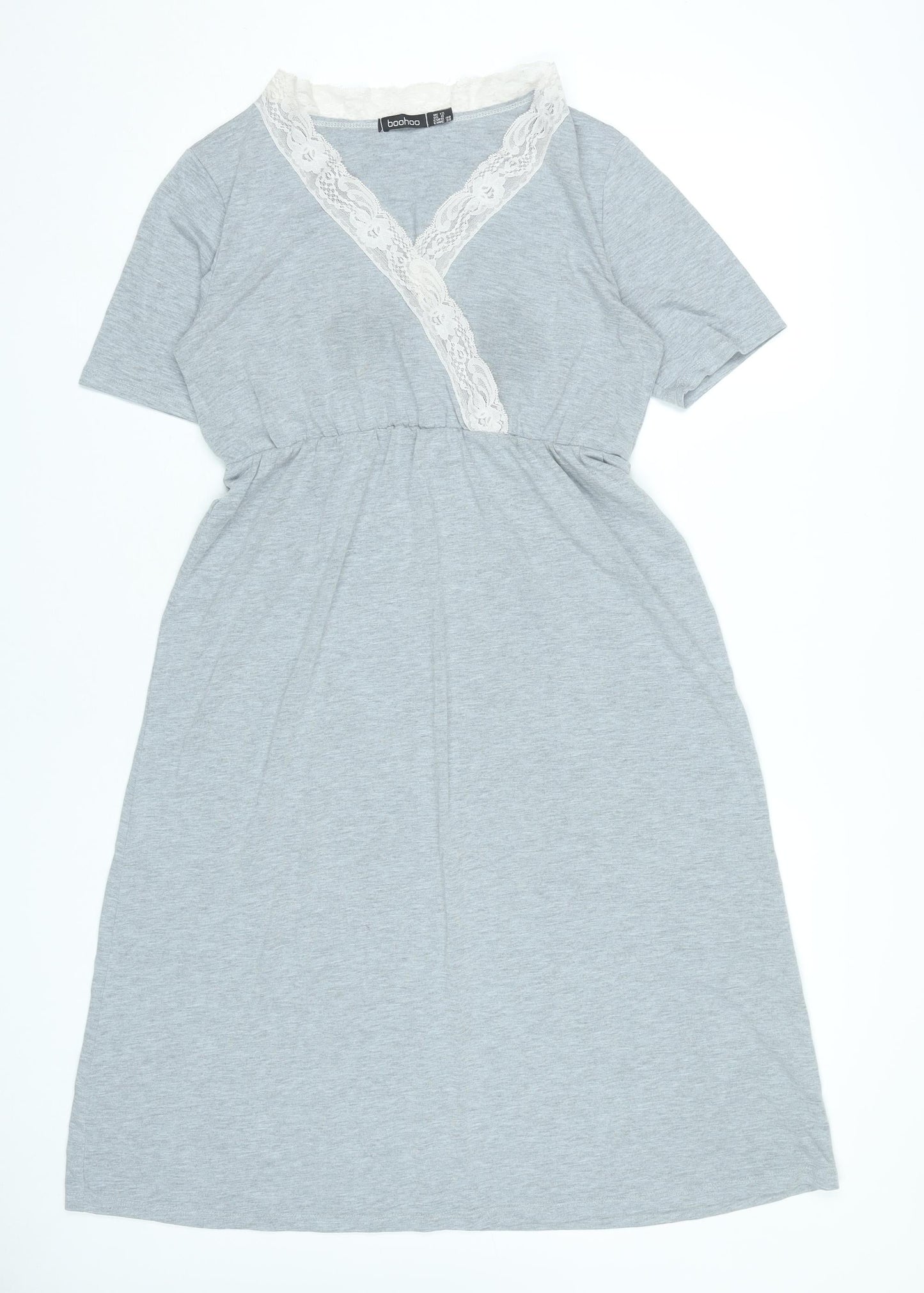 Boohoo Women’s Grey Lace Trim Fit & Flare Dress UK 12