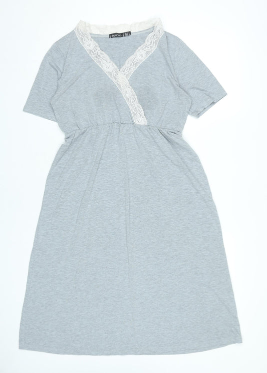 Boohoo Women’s Grey Lace Trim Fit & Flare Dress UK 12
