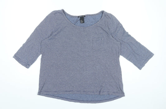 H&M Women’s Blue Striped Basic Scoop Neck 3/4 Sleeve T-Shirt Size S