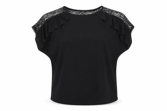 River Island Women Black Lace Ruffle Tunic Blouse Size 10