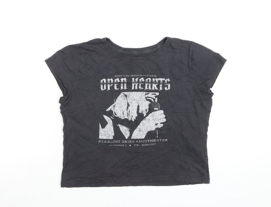 Hollister Women’s Black Cropped Graphic T-Shirt Size M Slim Fit