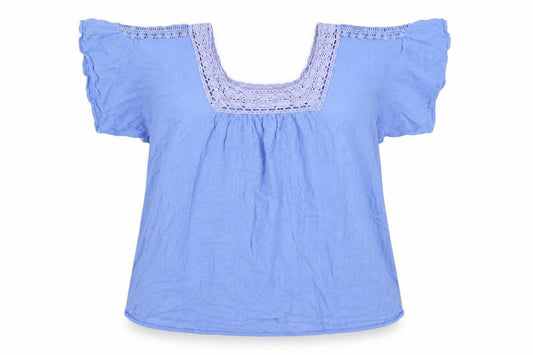 Marks and Spencer Women Blue Lace Trim Tunic Blouse UK 14