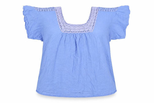 Marks & Spencer Women Blue Lace Trim Tunic Blouse UK 14