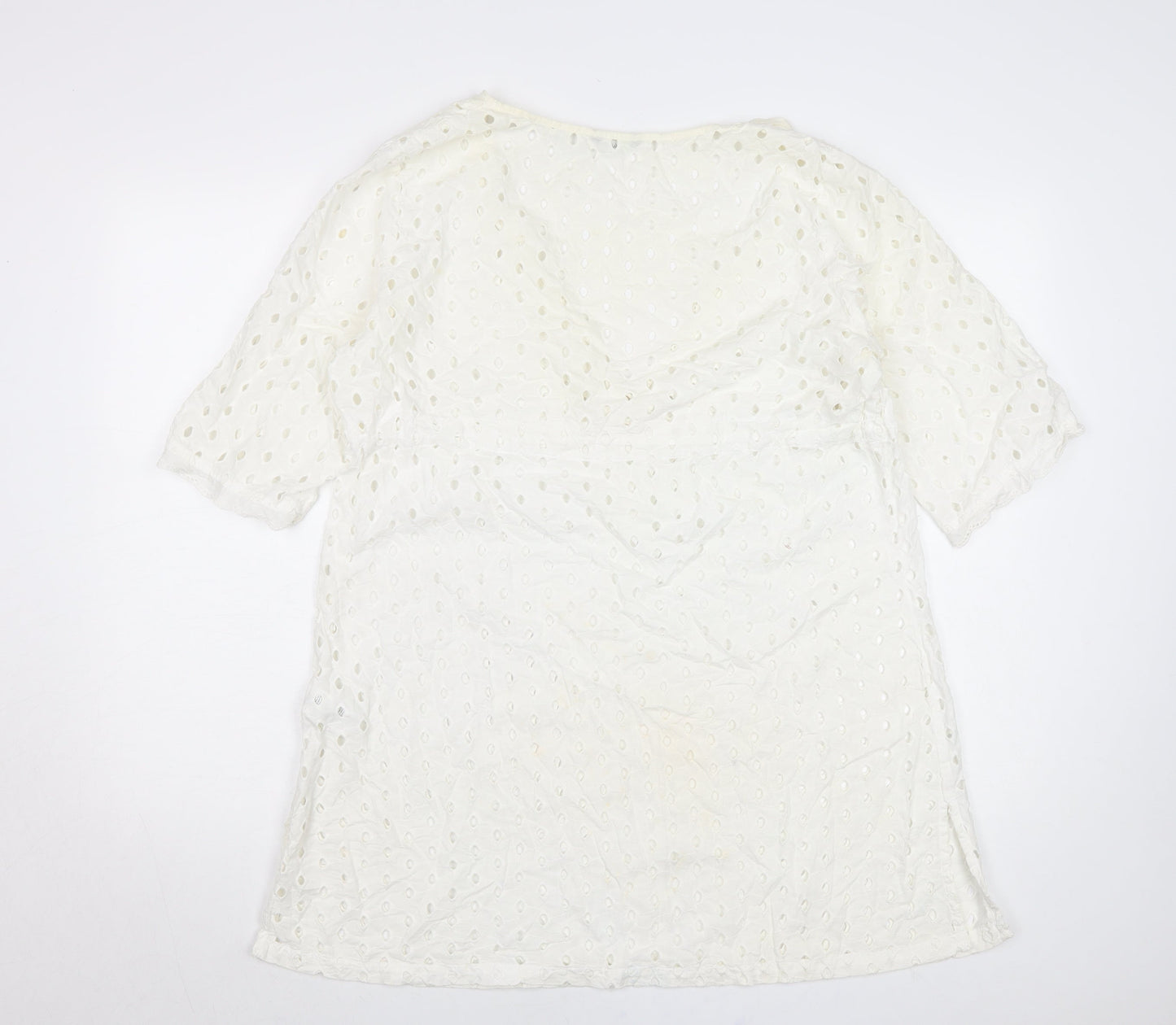 Marks and Spencer Women’s White Cotton Shift Dress Size 14 V-Neck Boho