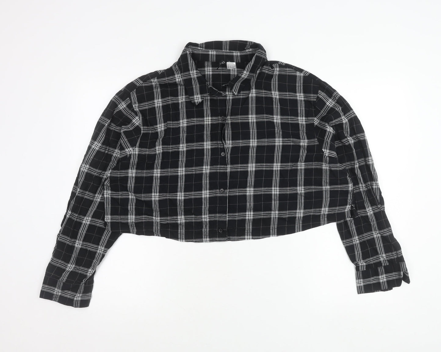 H&M Divided Womens Black Check Cropped Button-Up Shirt Size L