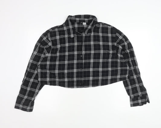 H&M Divided Womens Black Check Cropped Button-Up Shirt Size L