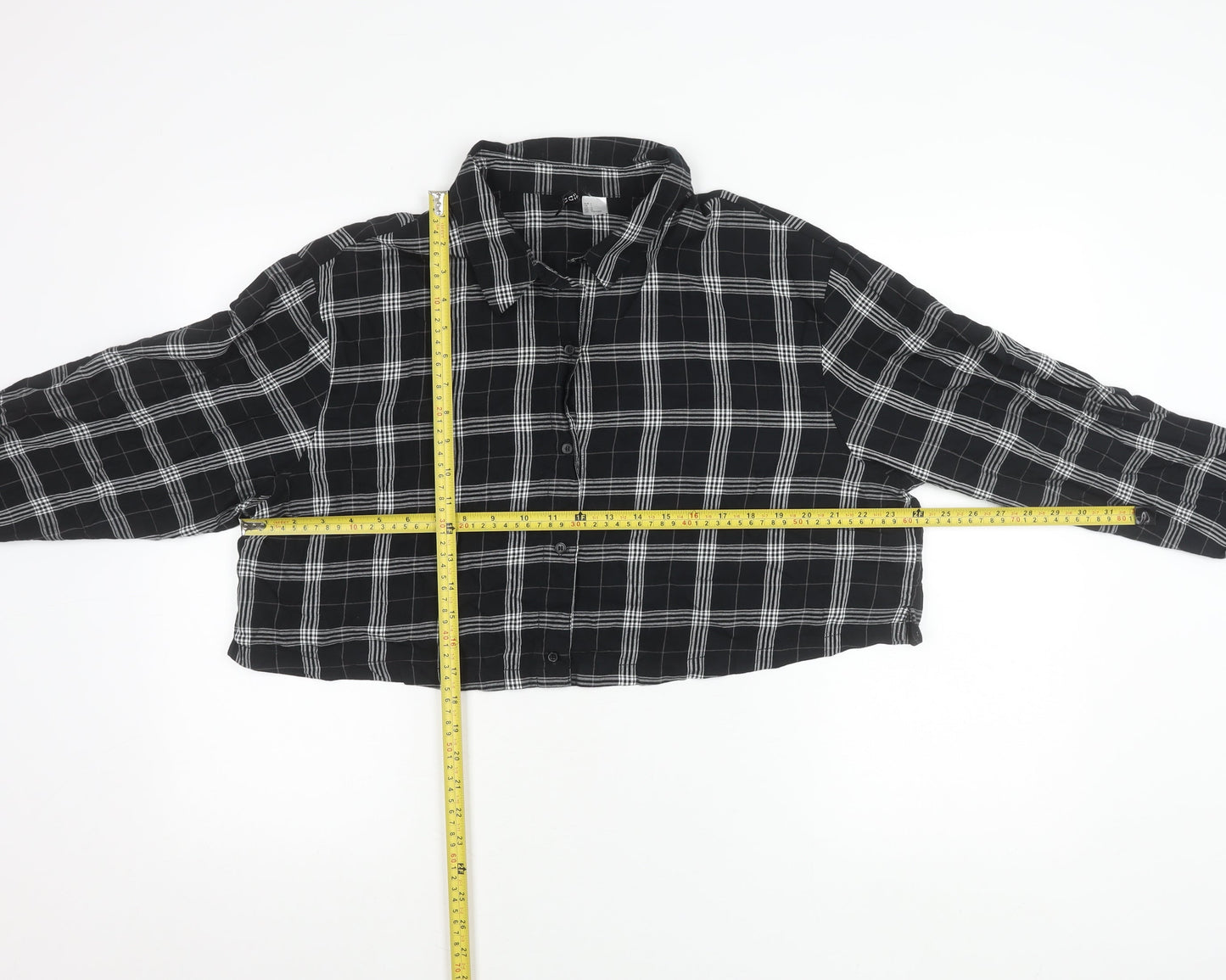 H&M Divided Womens Black Check Cropped Button-Up Shirt Size L
