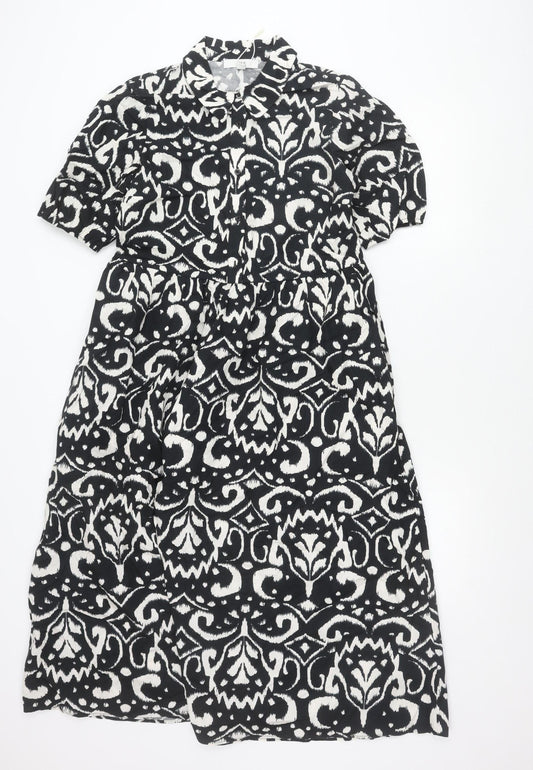 Marks and Spencer Women’s Black Floral Shirt Dress Size 10