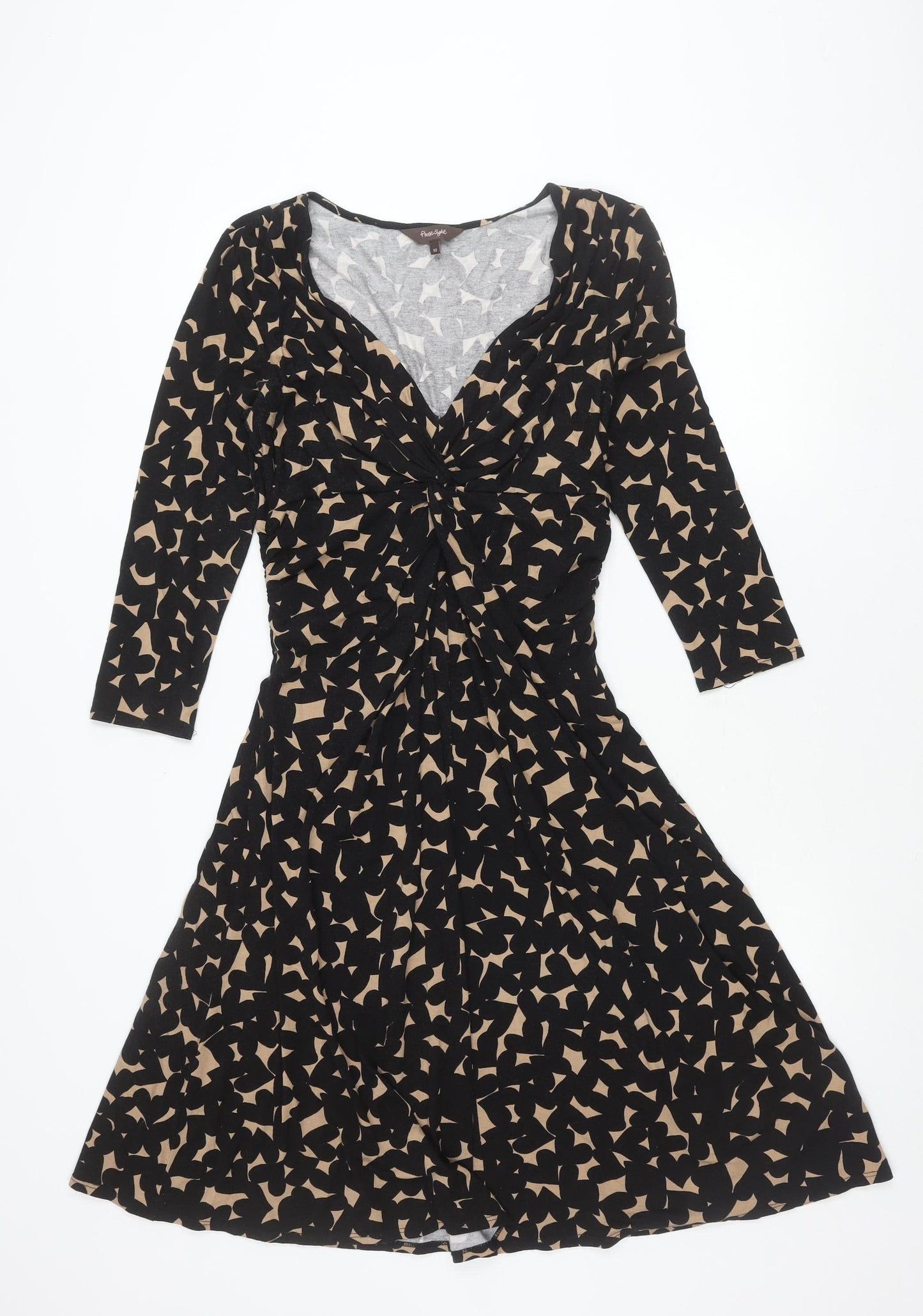Phase Eight Women’s Black Beige Geometric Print Fit & Flare Dress Size 10