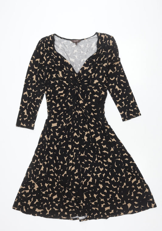 Phase Eight Women’s Black Beige Geometric Print Fit & Flare Dress Size 10