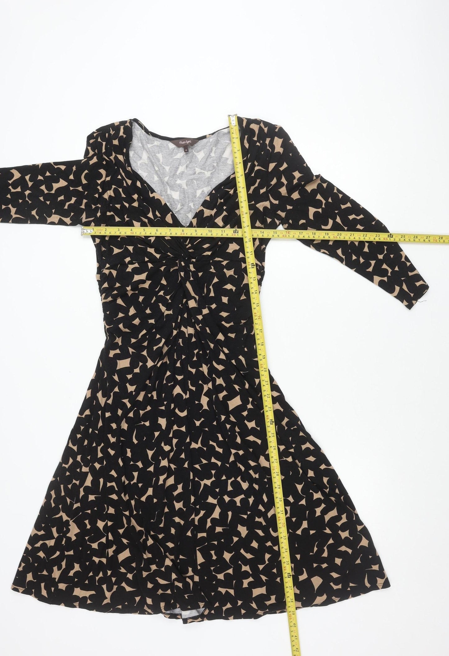 Phase Eight Women’s Black Beige Geometric Print Fit & Flare Dress Size 10