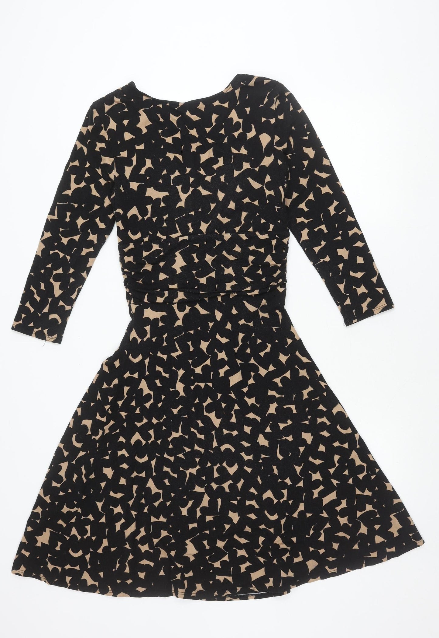 Phase Eight Women’s Black Beige Geometric Print Fit & Flare Dress Size 10