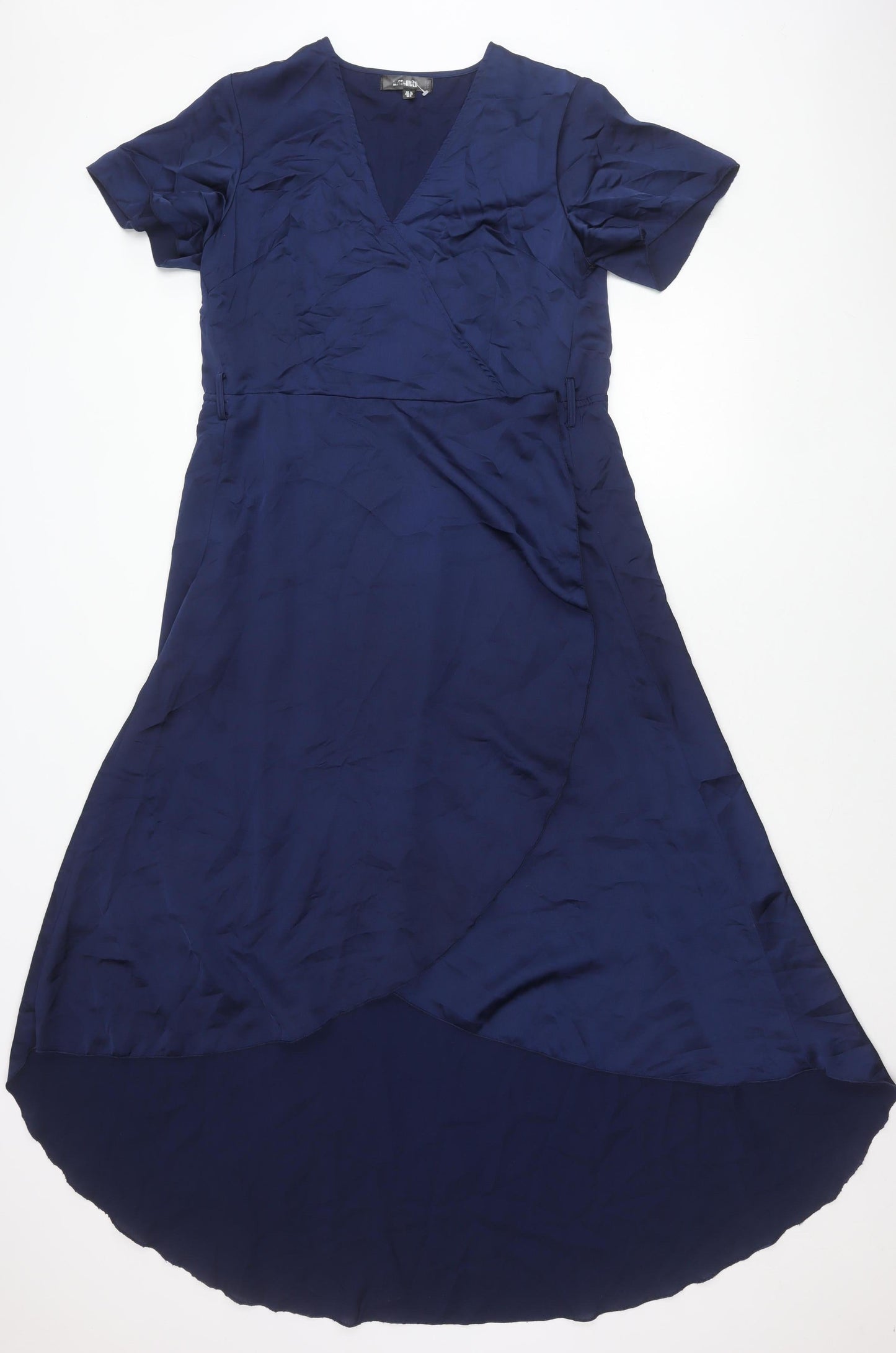 Missguided Women’s Blue Hi-Low Wrap Dress Size 10 Short Sleeve V-Neck