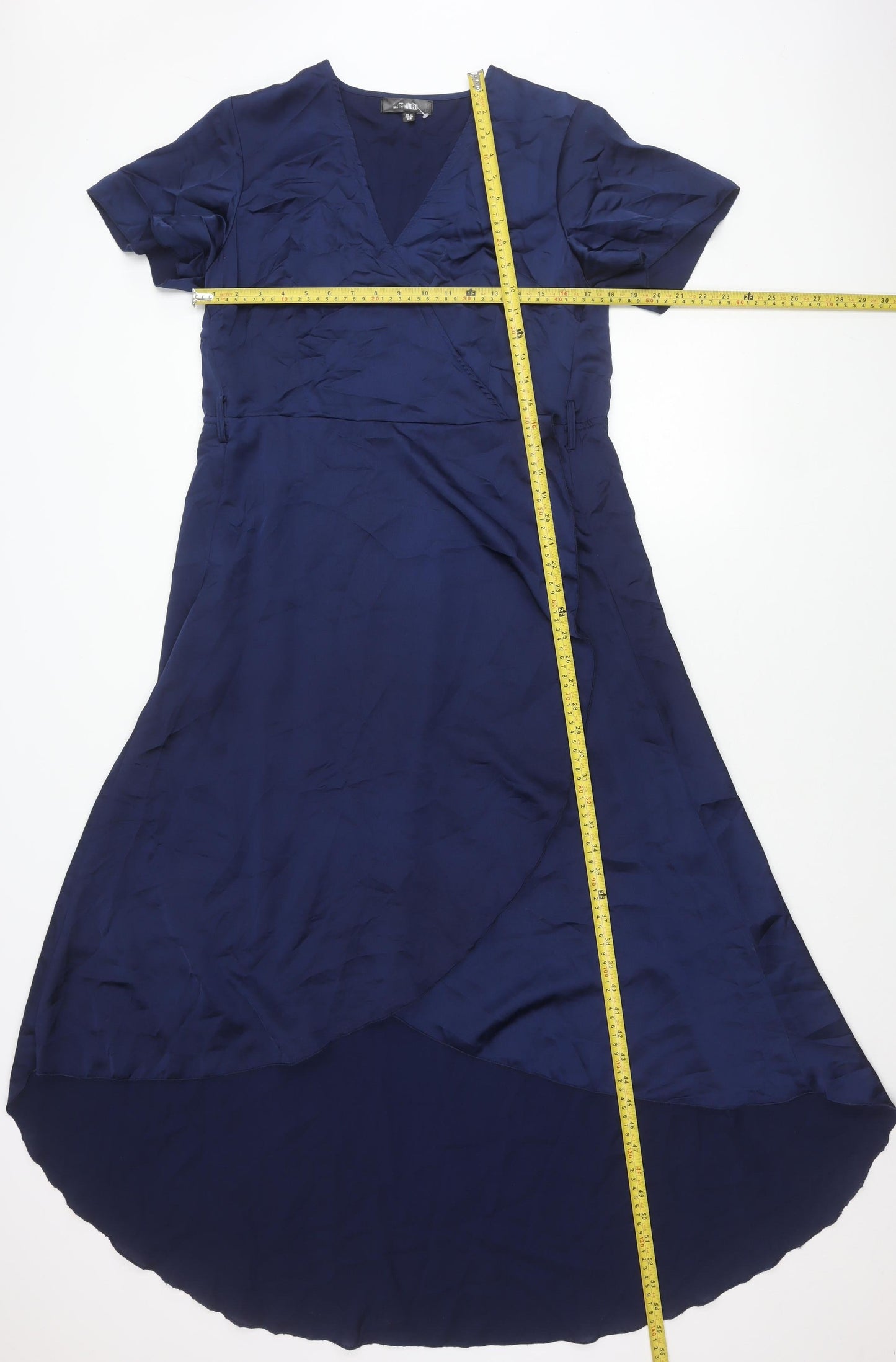 Missguided Women’s Blue Hi-Low Wrap Dress Size 10 Short Sleeve V-Neck