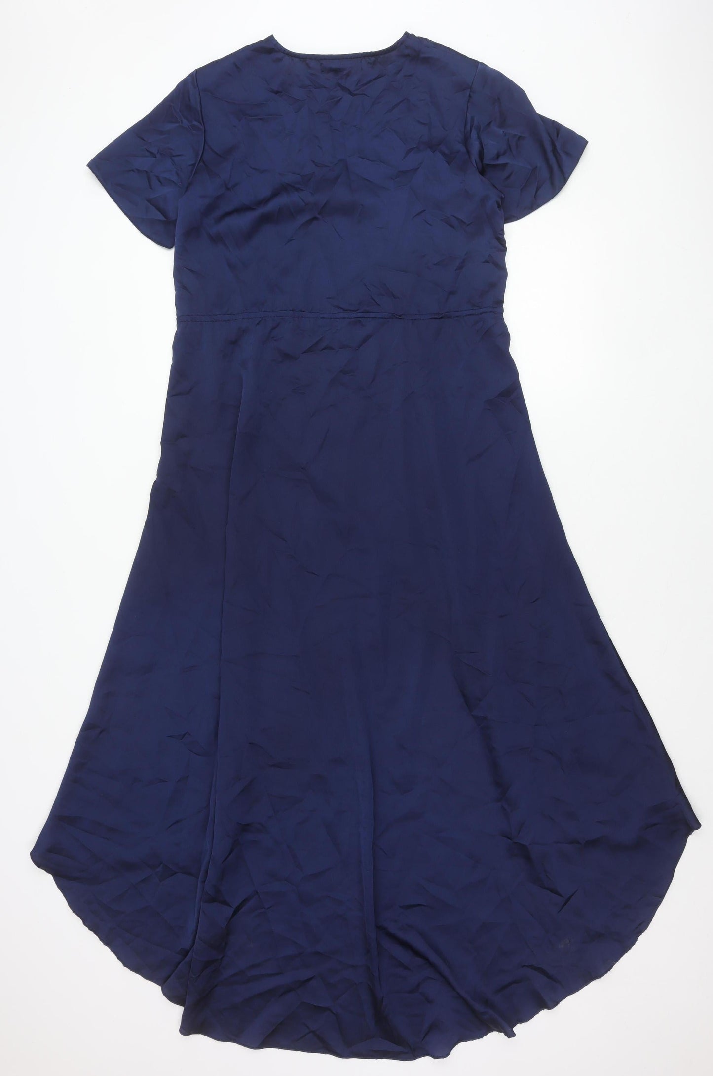 Missguided Women’s Blue Hi-Low Wrap Dress Size 10 Short Sleeve V-Neck