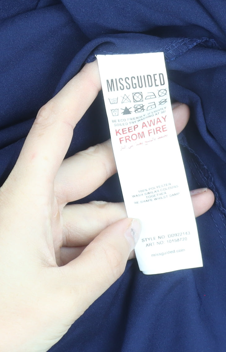 Missguided Women’s Blue Hi-Low Wrap Dress Size 10 Short Sleeve V-Neck