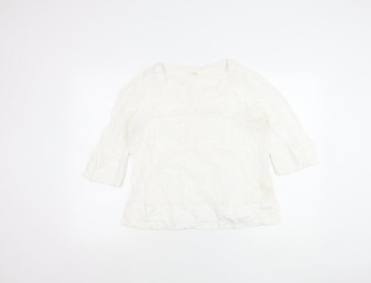 White Stuff Women’s White Embroidered Tunic Blouse UK 12 V-Neck 3/4 Sleeve