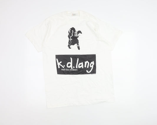 Fruit of the Loom Men’s White Band T-Shirt M Retro 90s Graphic Tee