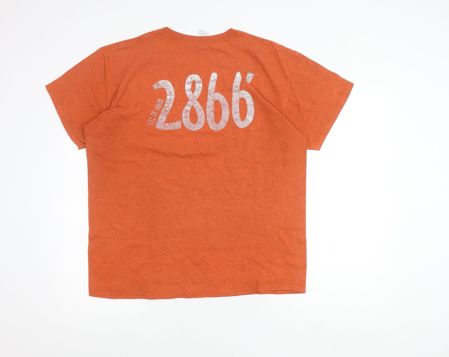 Gildan Men’s Orange Graphic T-Shirt L Goatfell Conqueror Isle of Arran