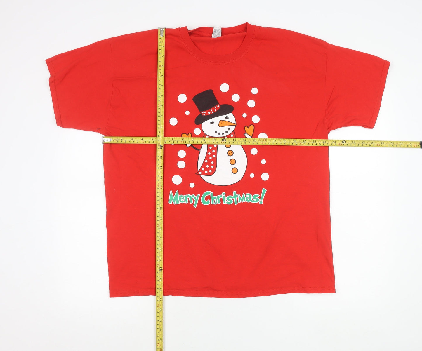 Fruit of the Loom Men's Red XL Christmas Snowman Graphic T-Shirt