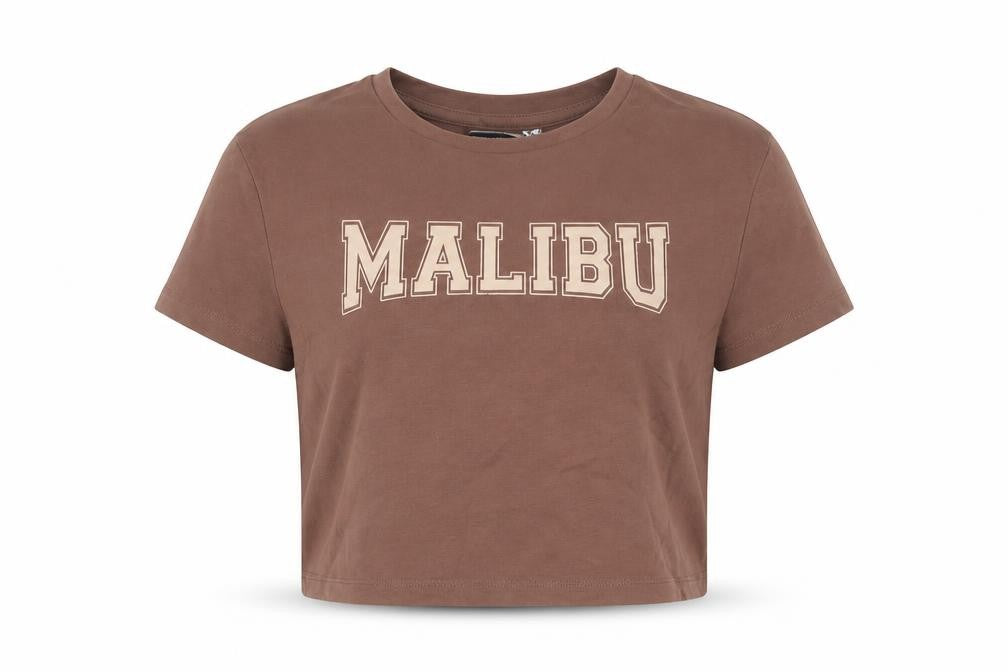 Front view of ASOS Women’s Brown Malibu Cropped T-Shirt UK 8 Short Sleeve