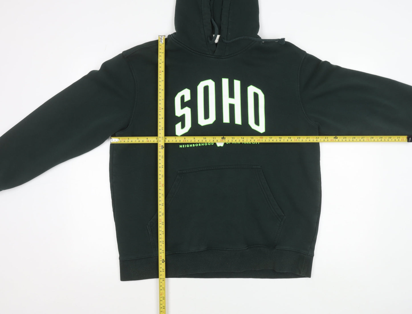 H&M Men’s Green Pullover Hoodie L Logo SOHO Graphic Print
