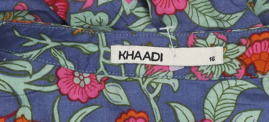 Khaadi Women’s Blue Floral Cotton Shift Dress Size 16 Long Sleeve