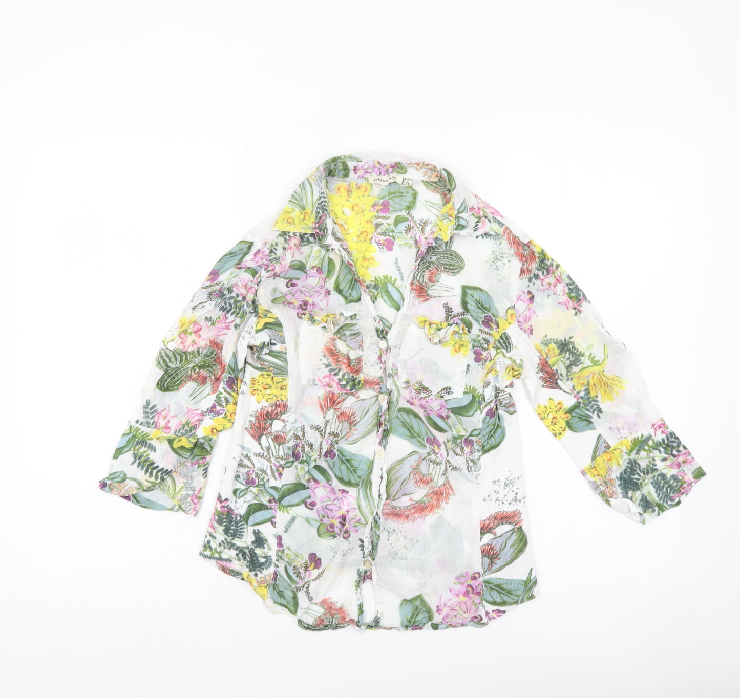 Cotton Daisy Womens Multicoloured Floral Blouse Size S 3/4 Sleeve Tunic