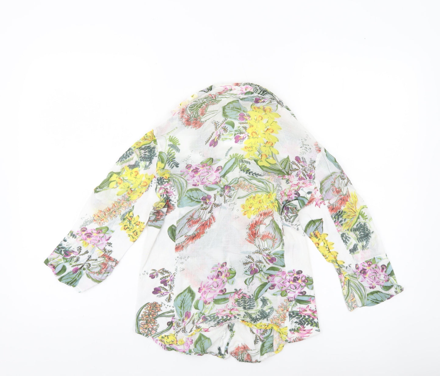 Cotton Daisy Womens Multicoloured Floral Blouse Size S 3/4 Sleeve Tunic