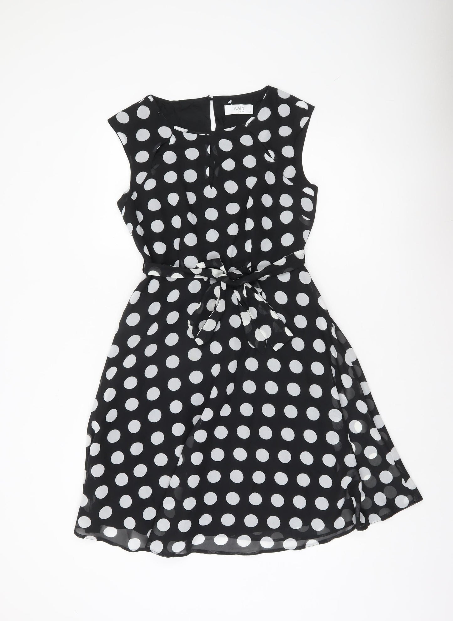 Wallis Womens Petite Black Polka Dot A-Line Knee Dress UK 10