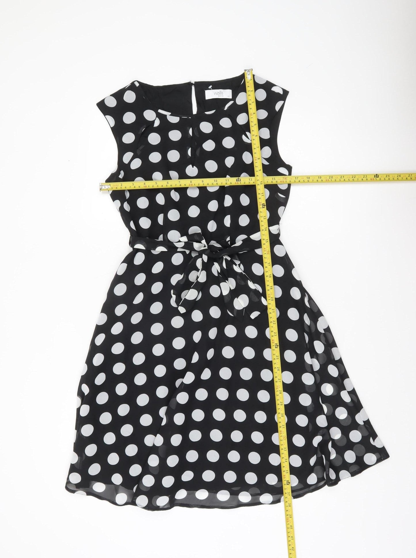 Wallis Womens Petite Black Polka Dot A-Line Knee Dress UK 10