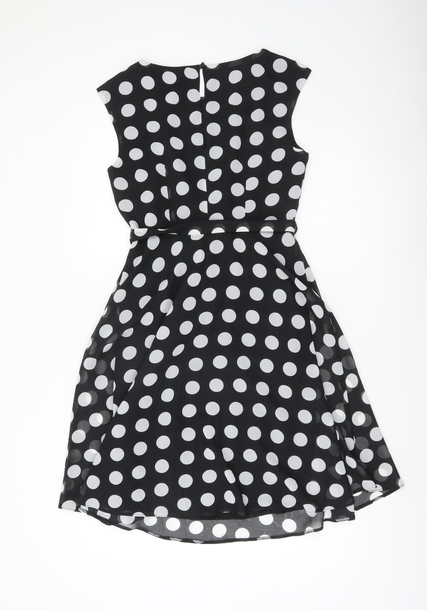 Wallis Womens Petite Black Polka Dot A-Line Knee Dress UK 10