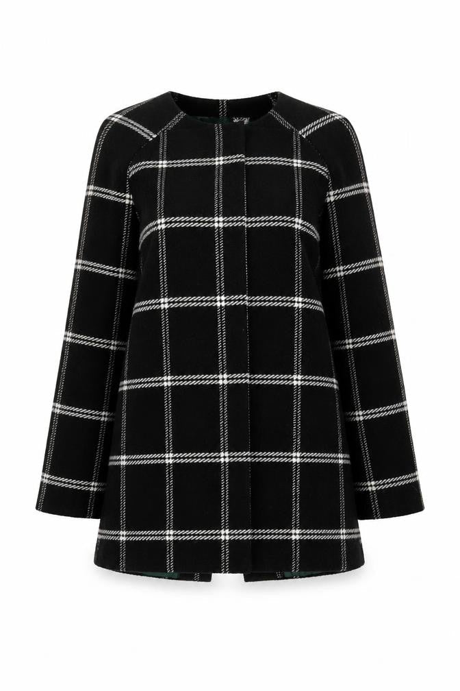Next Womens Black Check Wool Blend Coat Size 14 Mid-Length