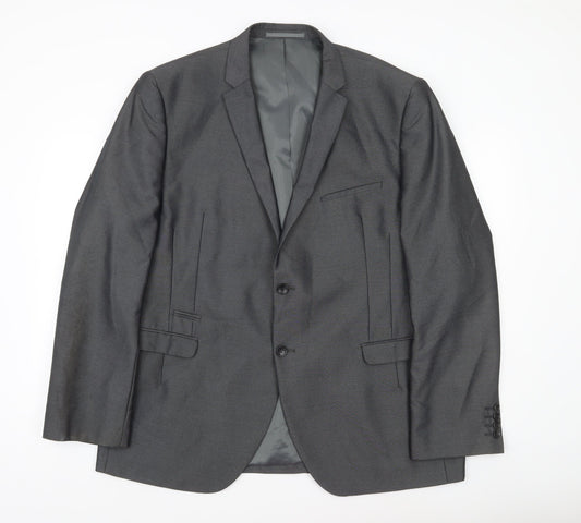 George Men Grey 46R Blazer Jacket Single Breasted Notch Lapel