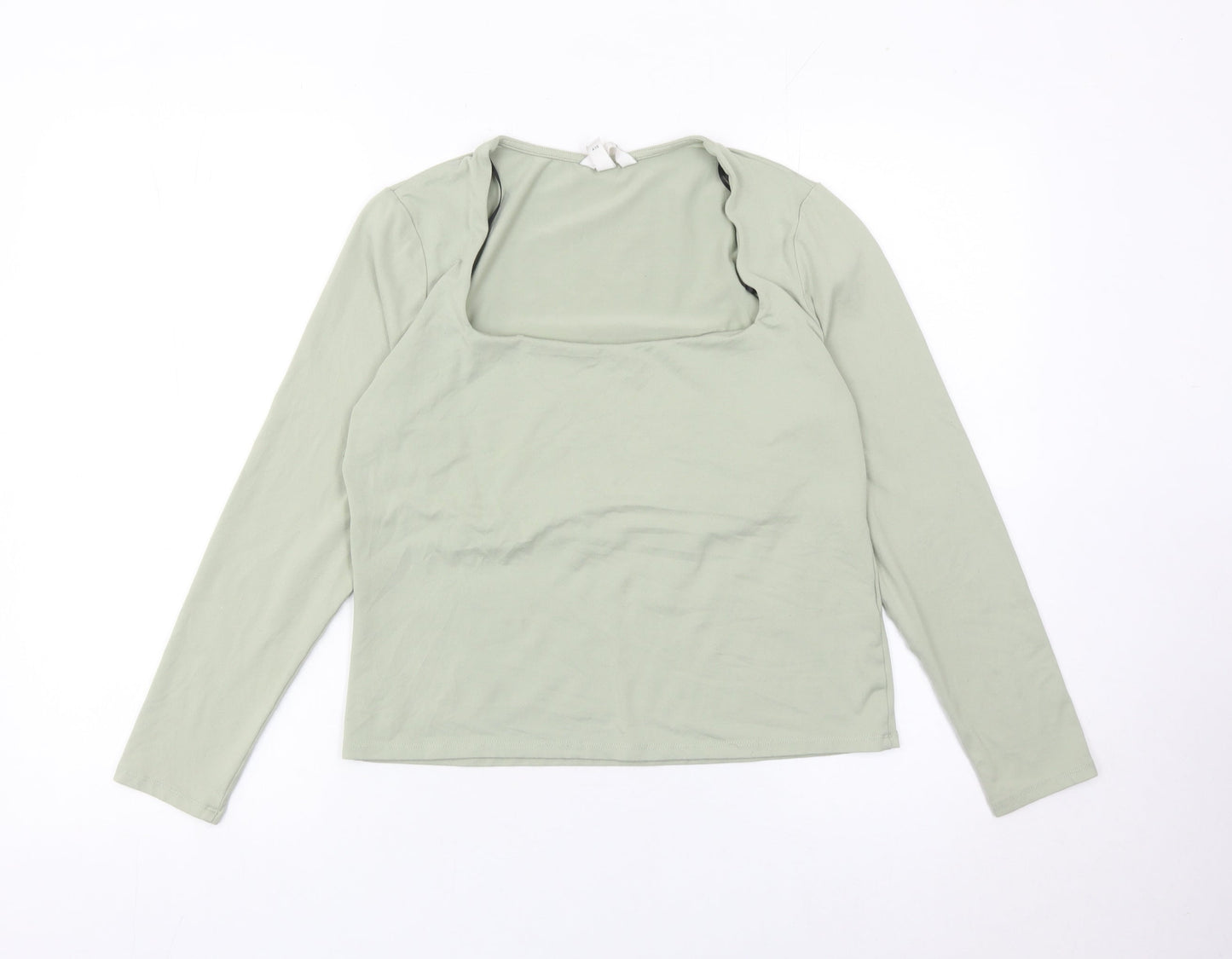 H&M Women’s Green Long Sleeve Square Neck Slim Fit Top L