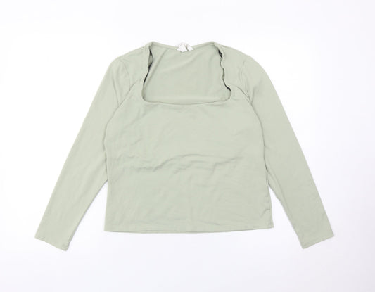 H&M Women’s Green Long Sleeve Square Neck Slim Fit Top L