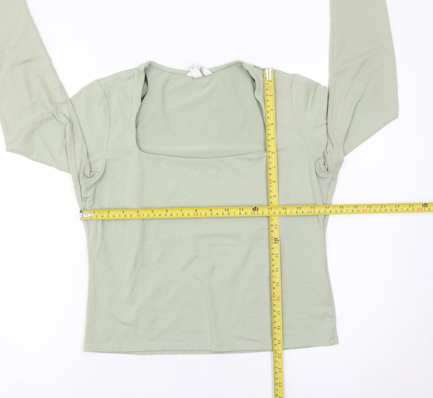 H&M Women’s Green Long Sleeve Square Neck Slim Fit Top L