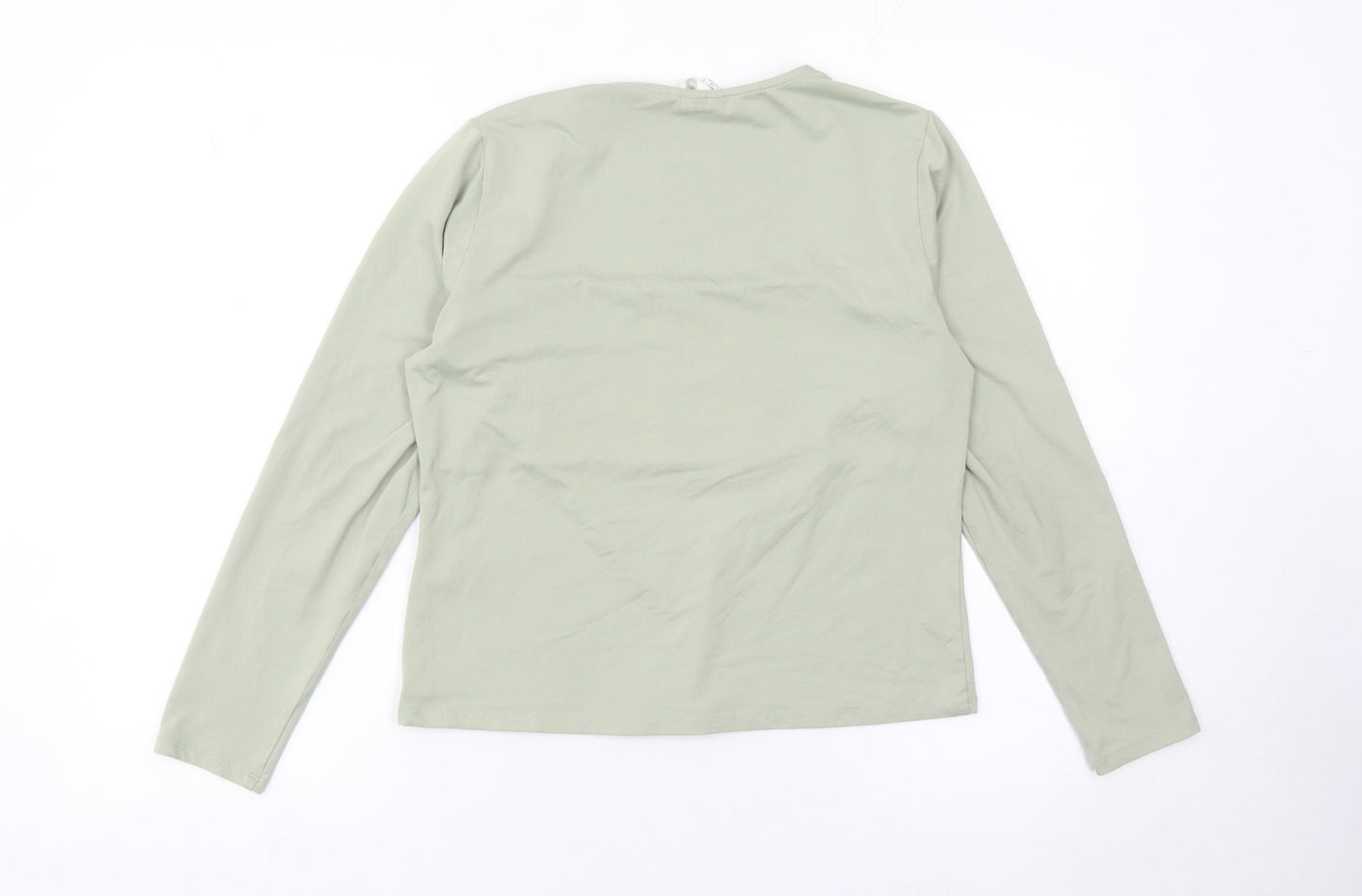 H&M Women’s Green Long Sleeve Square Neck Slim Fit Top L