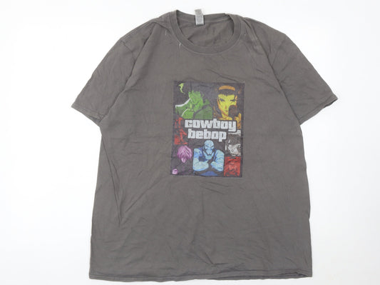 Gildan Men’s Grey Cowboy Bebop Anime Graphic T-Shirt Size L
