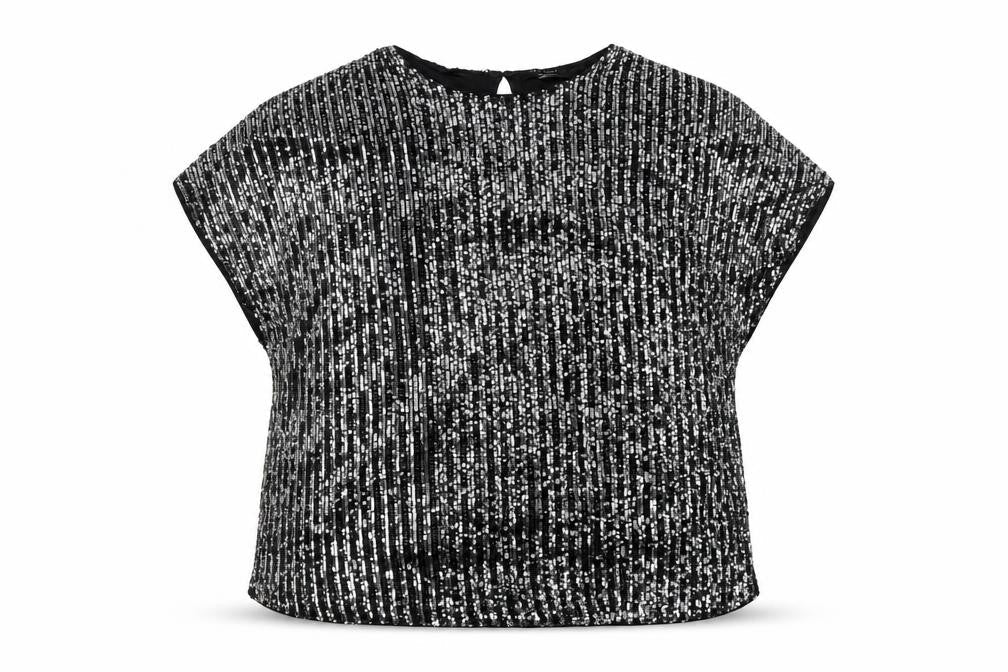 New Look Women Black Sequin Tunic Blouse UK 20 Plus Party Top