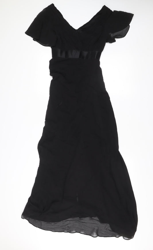 Ever Pretty Women’s Black Size 6 Maxi Evening Dress V-Neck Flutter Sleeve