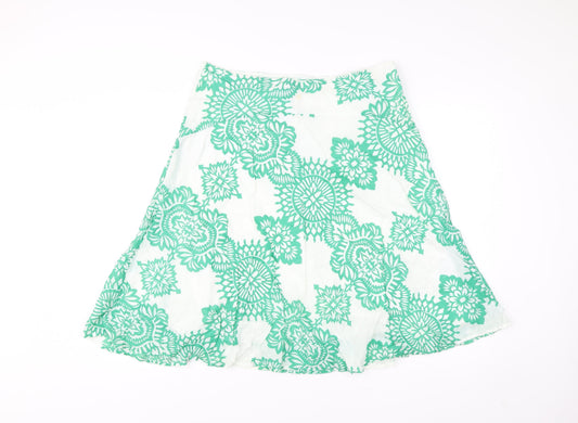Monsoon Women’s Green Floral A-Line Cotton Skirt UK 14 Knee Length