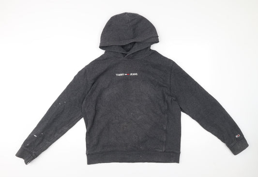 Tommy Jeans Men’s Grey Pullover Hoodie L Logo Cotton Blend