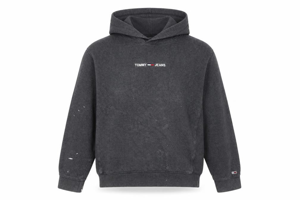 Tommy Jeans Men’s Grey Pullover Hoodie L Logo Cotton Blend
