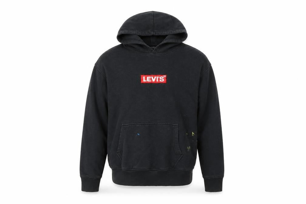 Levi's Men's Black Relaxed Fit Pullover Hoodie M Logo Fleece