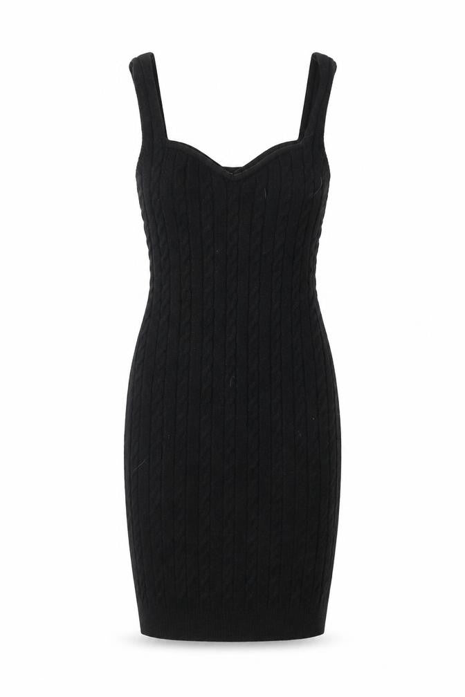 Boohoo Women’s Black Bodycon Cable Knit Dress UK 8 Sleeveless Party