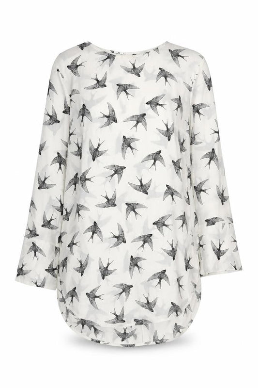 H&M Womens White Bird Print Shift Dress Size 10 Long Sleeve