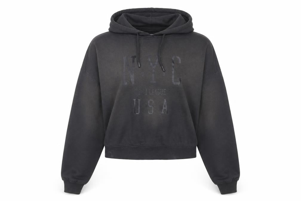 Bershka Womens Black L Hoodie Pullover NYC Graphic Cotton Blend