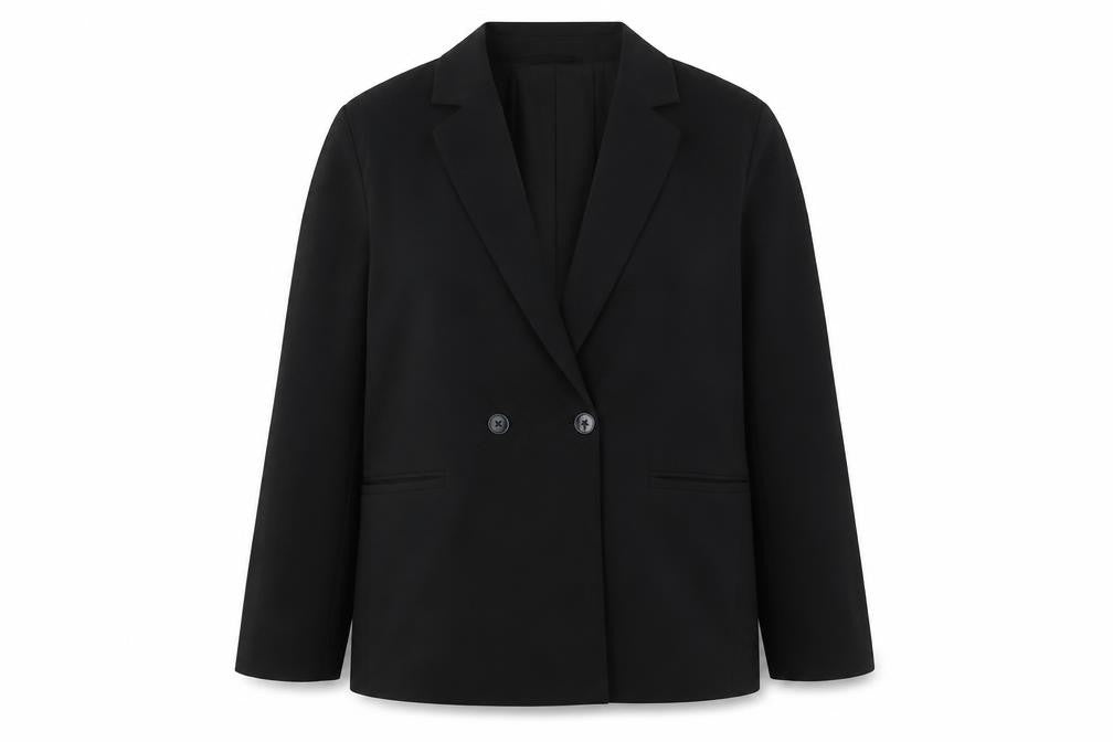 Bershka Womens Black Blazer Size L Double-Breasted Notch Lapel Workwear Jacket