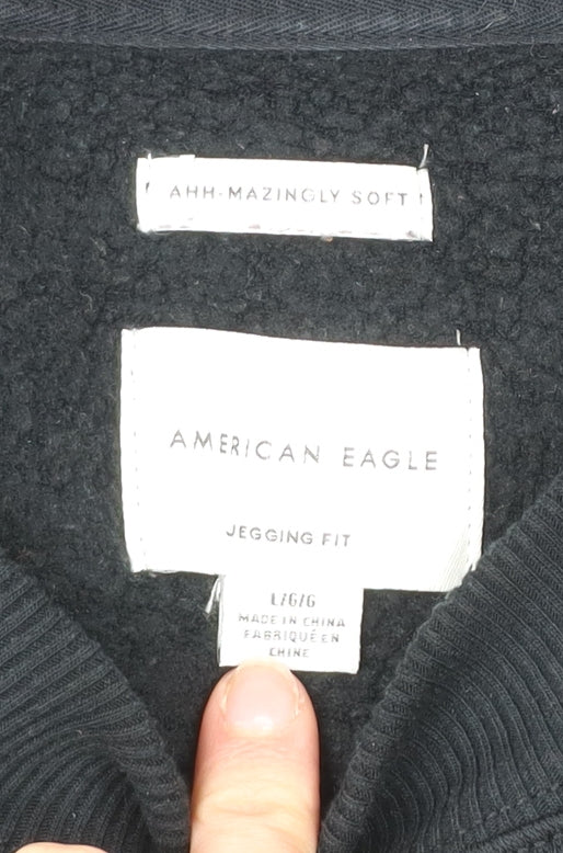 American Eagle Mens Black L Pullover Sweatshirt Crew Neck